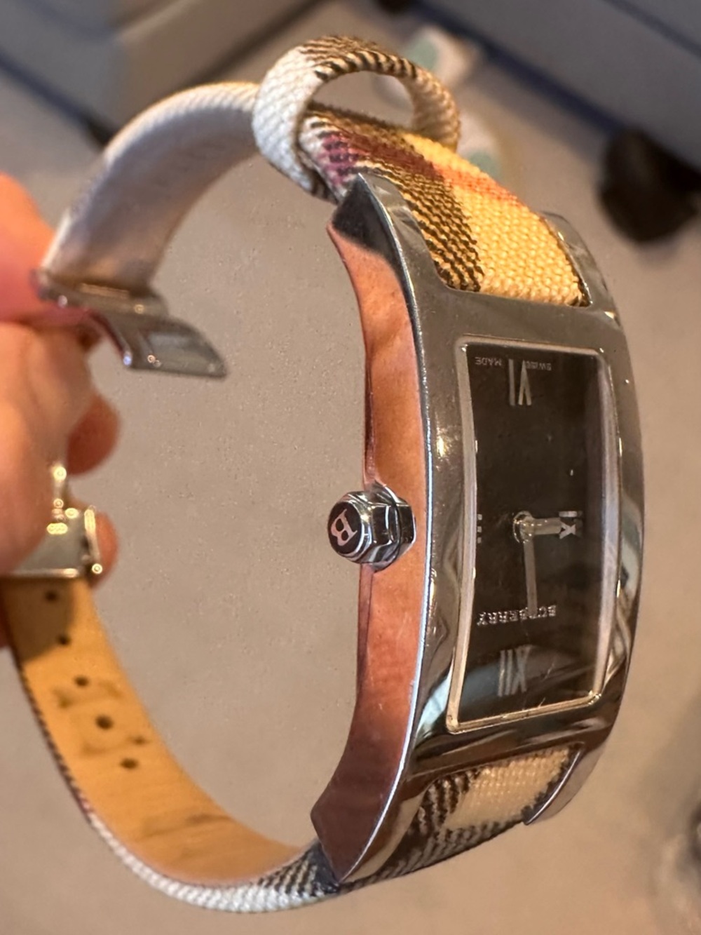 Burberry Nova Check Adjustable Watch- Black Dial- Womens